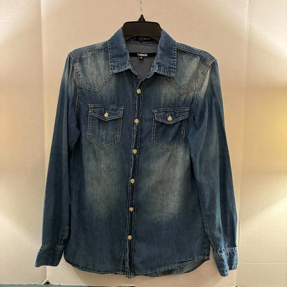 Carbon Denim Western Shirt Mens S Blue Classic Fit Long Sleeve Pearl Snap
